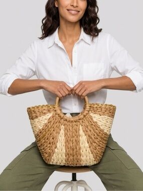 Woven Straw Tote Bag in Natural and Cream
